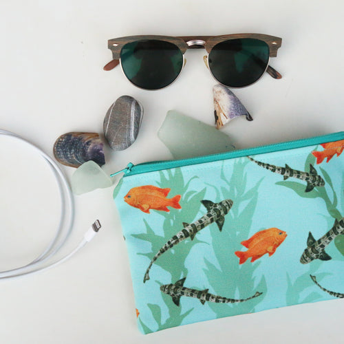Load image 1 in gallery view. Medium Kelp Forest Zipper Pouch - Travel Organizer Bag, Flat Purse