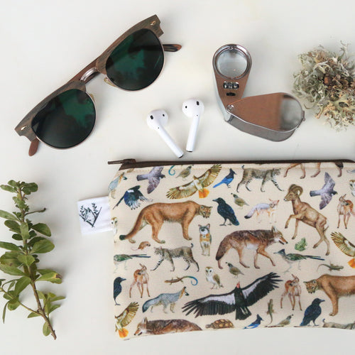 Load image 1 in gallery view. Medium California Wildlife Zipper Pouch - Travel Organizer Bag, Flat Purse