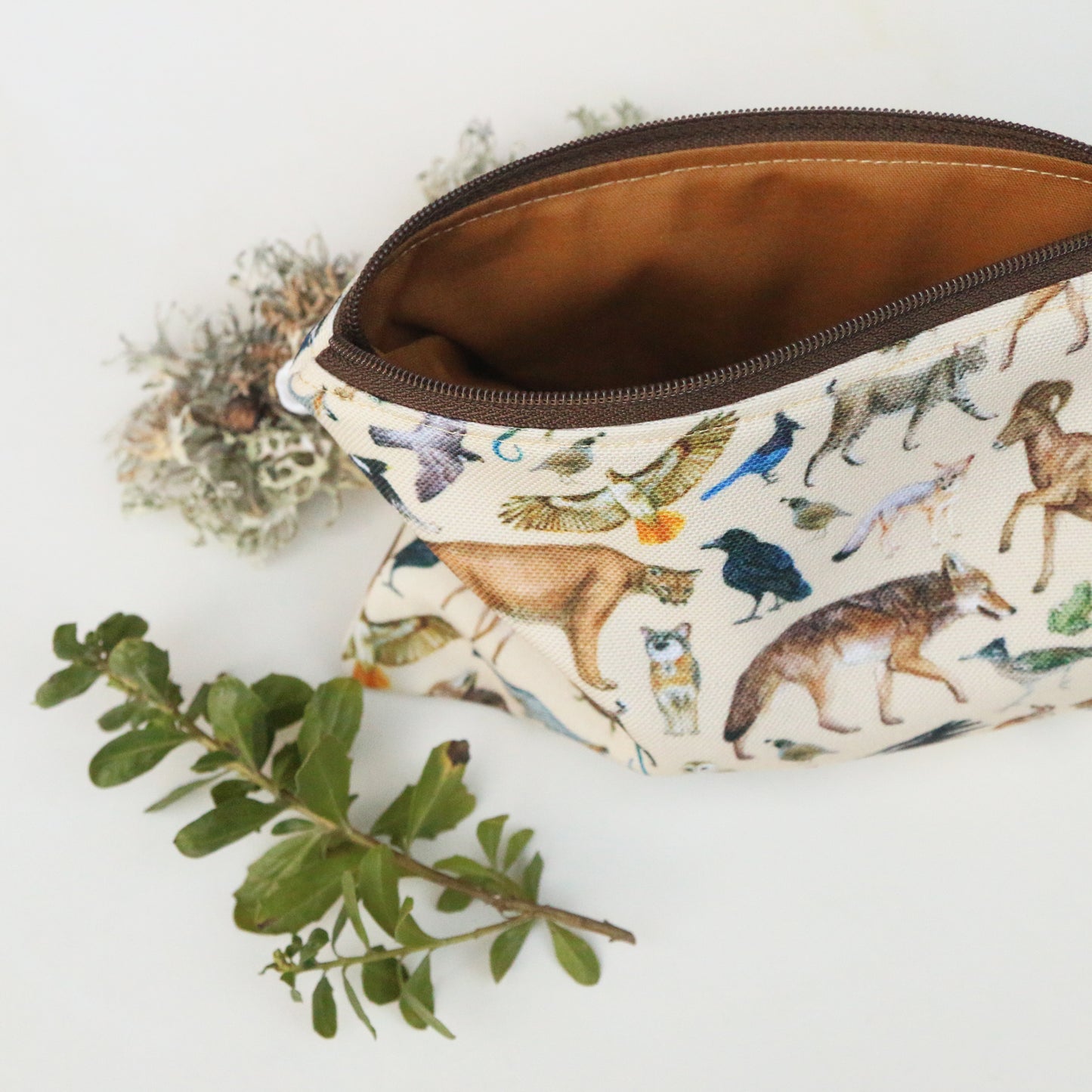 Medium California Wildlife Zipper Pouch - Travel Organizer Bag, Flat Purse