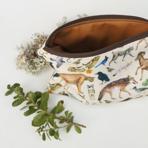 Load image 1 in gallery view. Medium California Wildlife Zipper Pouch - Travel Organizer Bag, Flat Purse