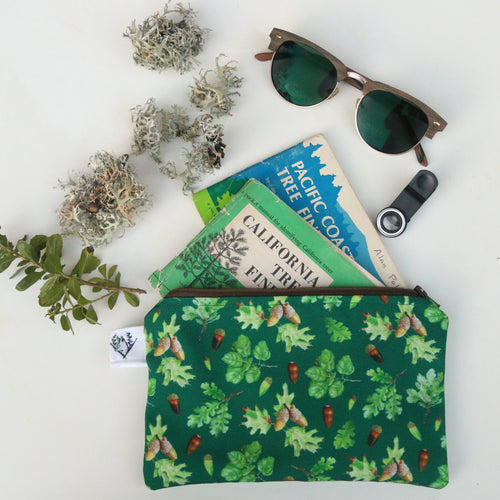 Load image 1 in gallery view. Medium California Oaks Zipper Pouch - Travel Organizer Bag, Flat Purse