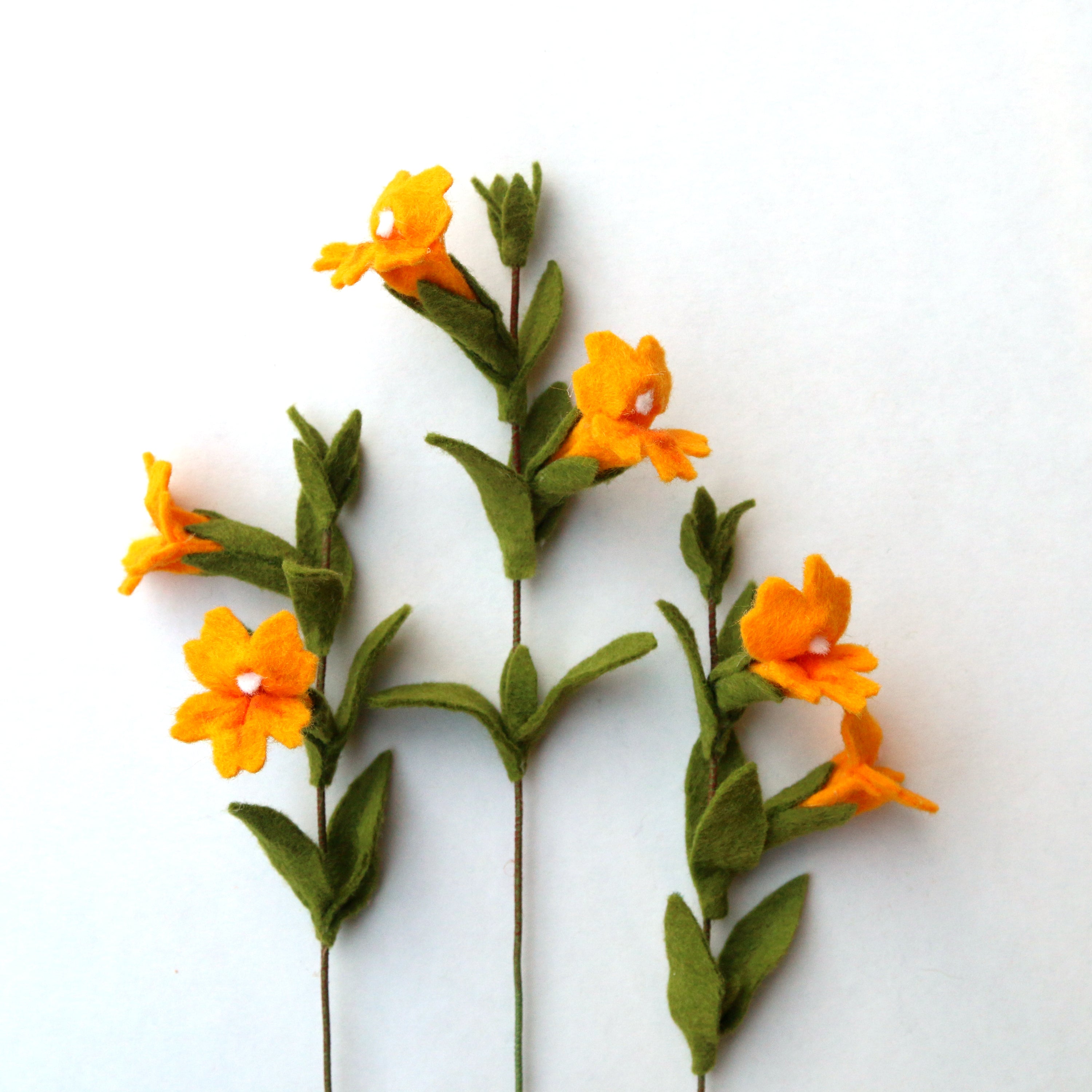 Sticky Monkeyflower Felt Flower - Diplacus aurantiacus - fiber sculpture, fabric flower