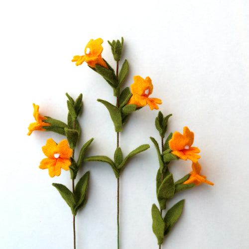 Load image 1 in gallery view. Sticky Monkeyflower Felt Flower - Diplacus aurantiacus - fiber sculpture, fabric flower