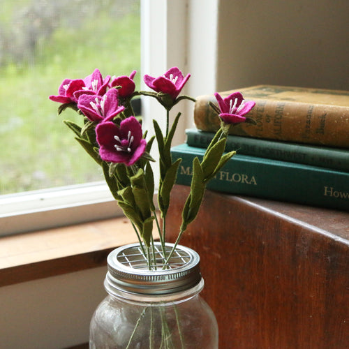 Load image 1 in gallery view. Winecup Yorkia Felt Flower - Clarkia purpurea - fiber sculpture, felt flower