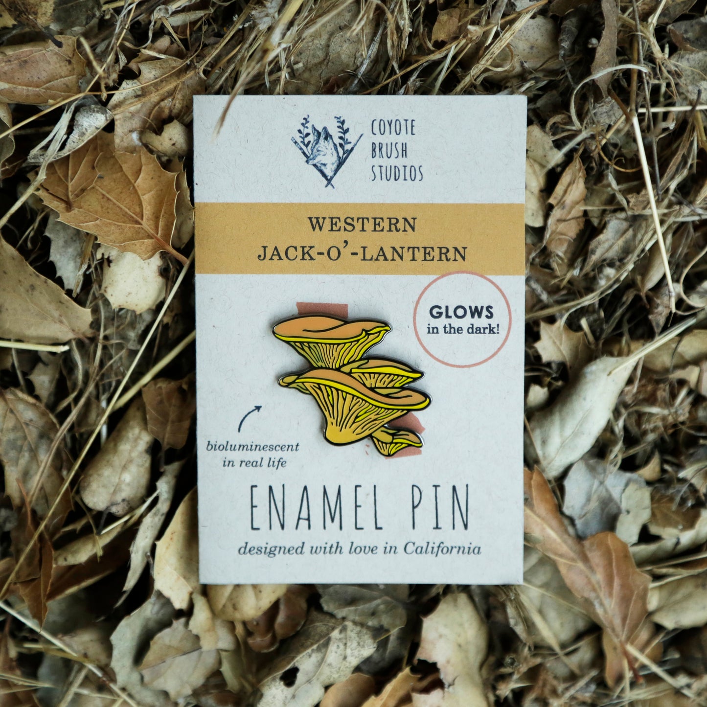 Western Jack-O'-Lantern Mushroom Glow in the Dark Enamel Pin