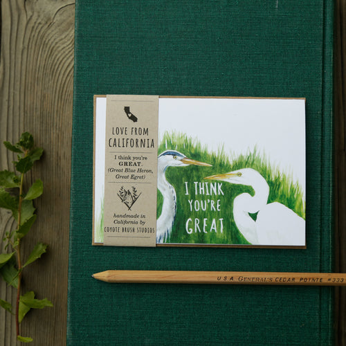 Load image 1 in gallery view. I think you're GREAT! - Great Blue Heron and Great Egret Greeting Card
