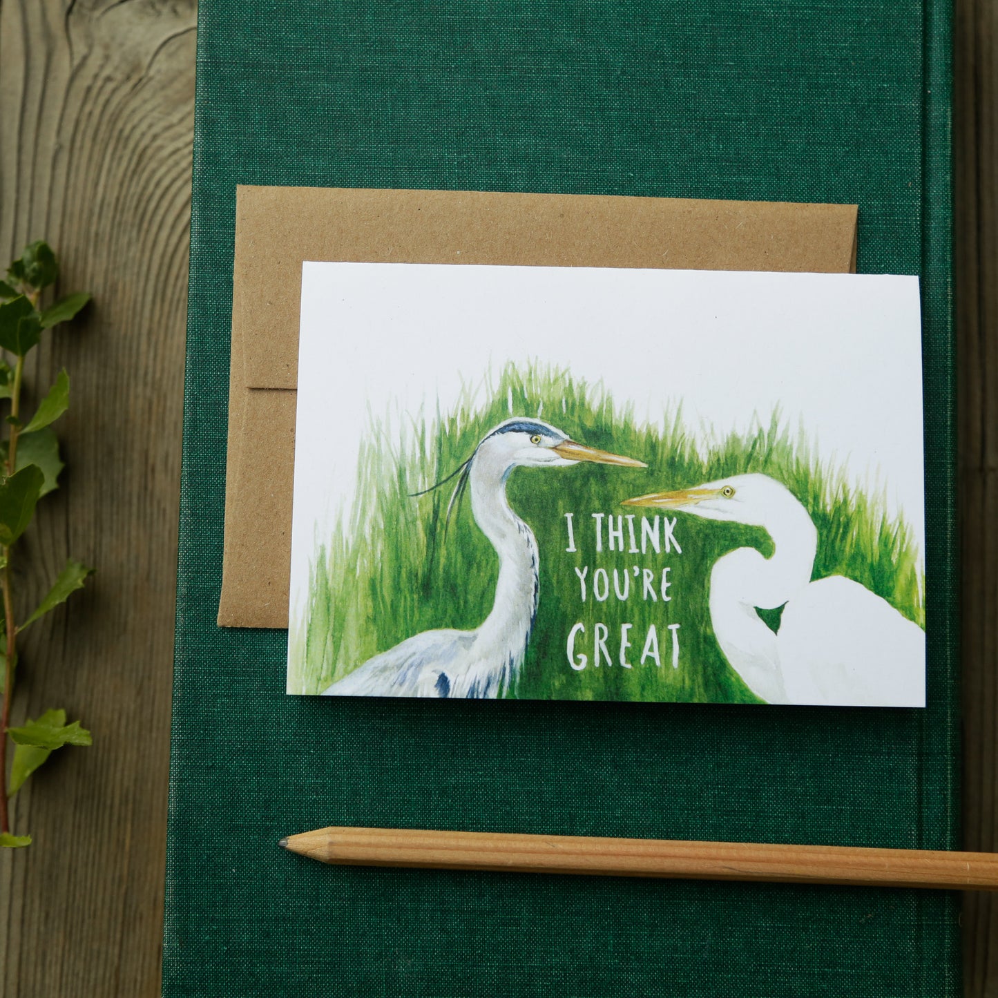 I think you're GREAT! - Great Blue Heron and Great Egret Greeting Card