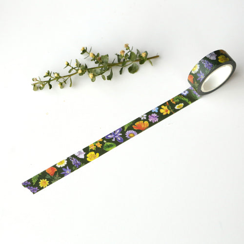 Load image 1 in gallery view. Dark green tape unrolled to show various native wildflowers printed on it.