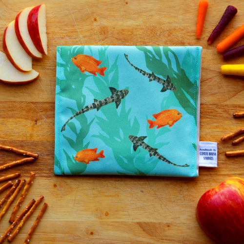 Load image 1 in gallery view. Kelp Forest Leopard Shark Reusable Snack Sandwich Bag - Zero Waste - Food Storage Bag