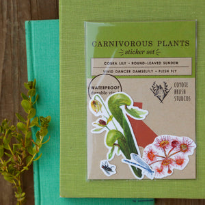 Carnivorous Plants of California Sticker Set: Four Vinyl Stickers, Darlingtonia, sundew, insects