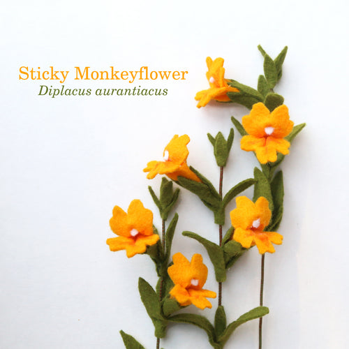 Load image 1 in gallery view. Sticky Monkeyflower Felt Flower - Diplacus aurantiacus - fiber sculpture, fabric flower
