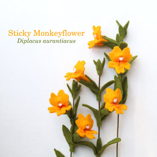 Sticky Monkeyflower Felt Flower - Diplacus aurantiacus - fiber sculpture, fabric flower