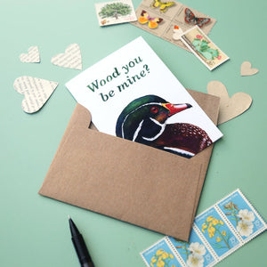 Wood You Be Mine? Wood Duck Greeting Card - birding card - bird card