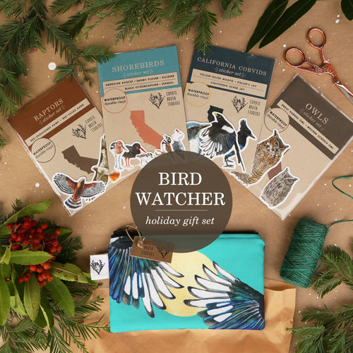 Bird Watcher Themed Gift Set with Stickers, Zipper Pouch