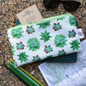 *Discontinued* California Succulents Zipper Pouch Large, Watercolor Botanical Illustration, Travel Organizer Bag, Flat Purse, Pencil Zipper Pouch