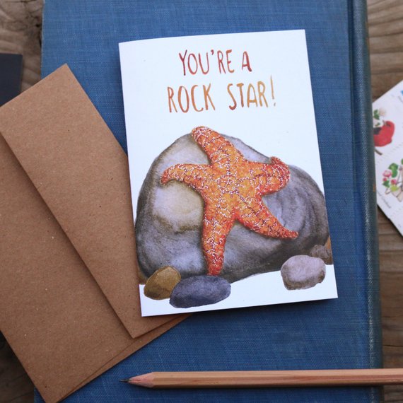 Native California ochre sea star watercolor greeting card