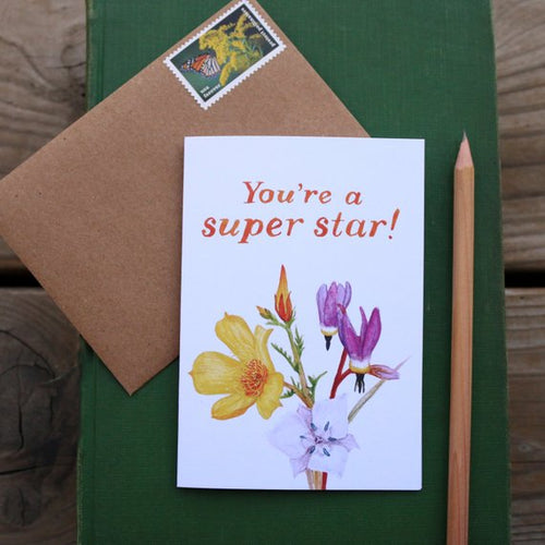 Load image 1 in gallery view. Native California wildflowers blazing star star tulip shooting star watercolor greeting card