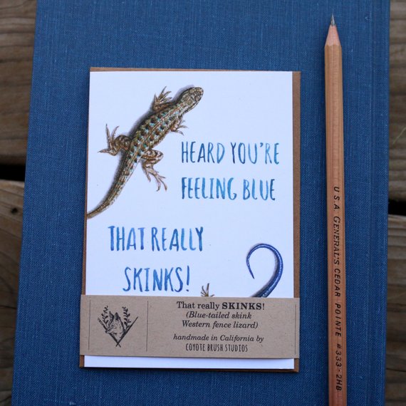 Native California western fence lizard western skink watercolor greeting get well card
