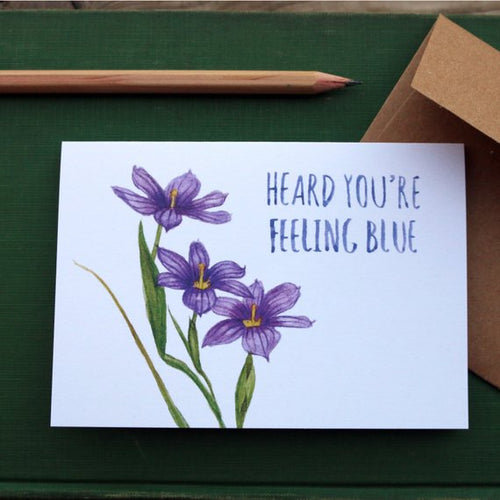 Load image 1 in gallery view. Native California blue eyed grass watercolor greeting get well card