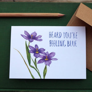 Native California blue eyed grass watercolor greeting get well card