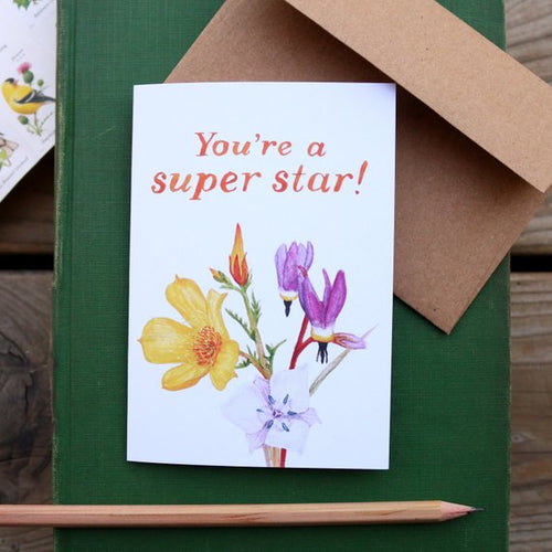 Native California wildflowers blazing star star tulip shooting star watercolor greeting card
