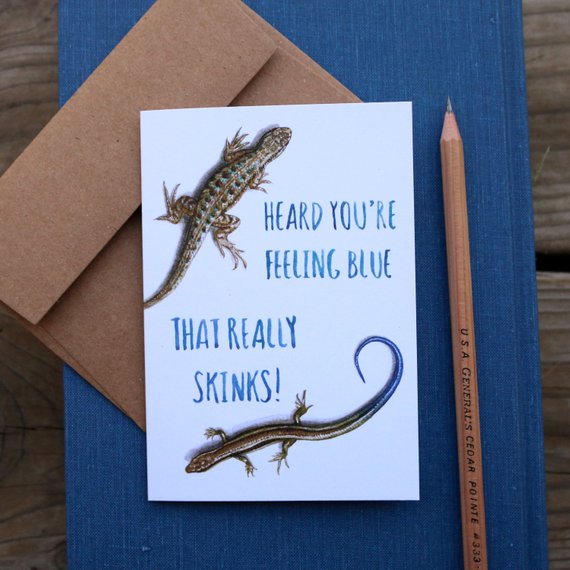 Native California western fence lizard western skink watercolor greeting get well card