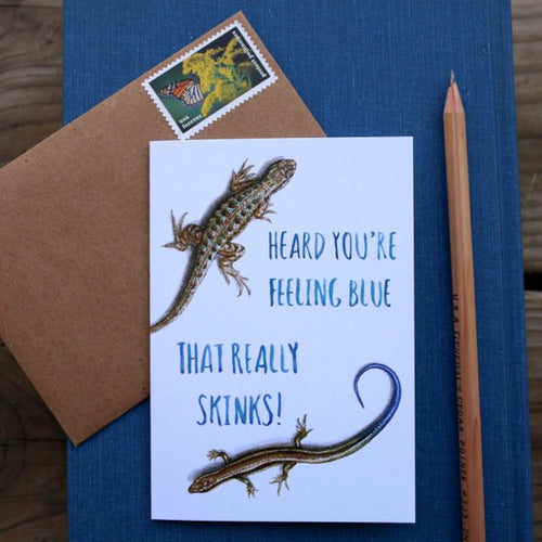 Load image 1 in gallery view. Native California western fence lizard western skink watercolor greeting get well card