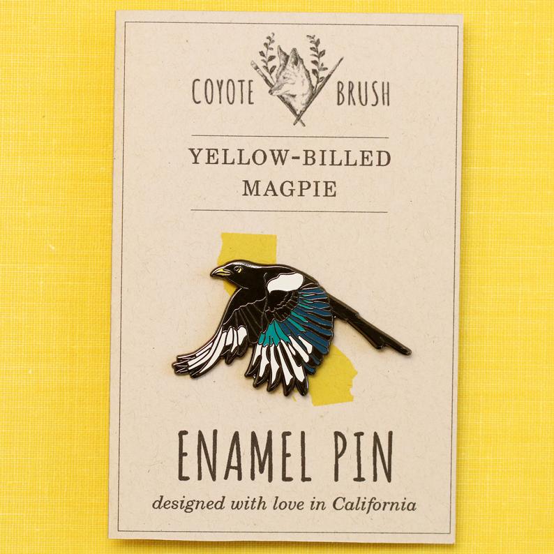 Yellow Billed Magpie Enamel Pin: California Native Bird Pin
