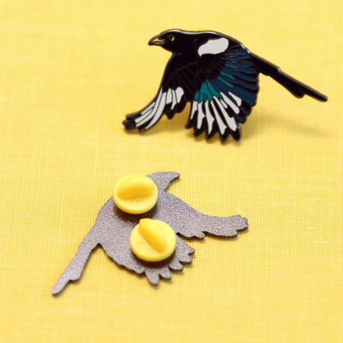 Load image 1 in gallery view. Yellow Billed Magpie Enamel Pin: California Native Bird Pin