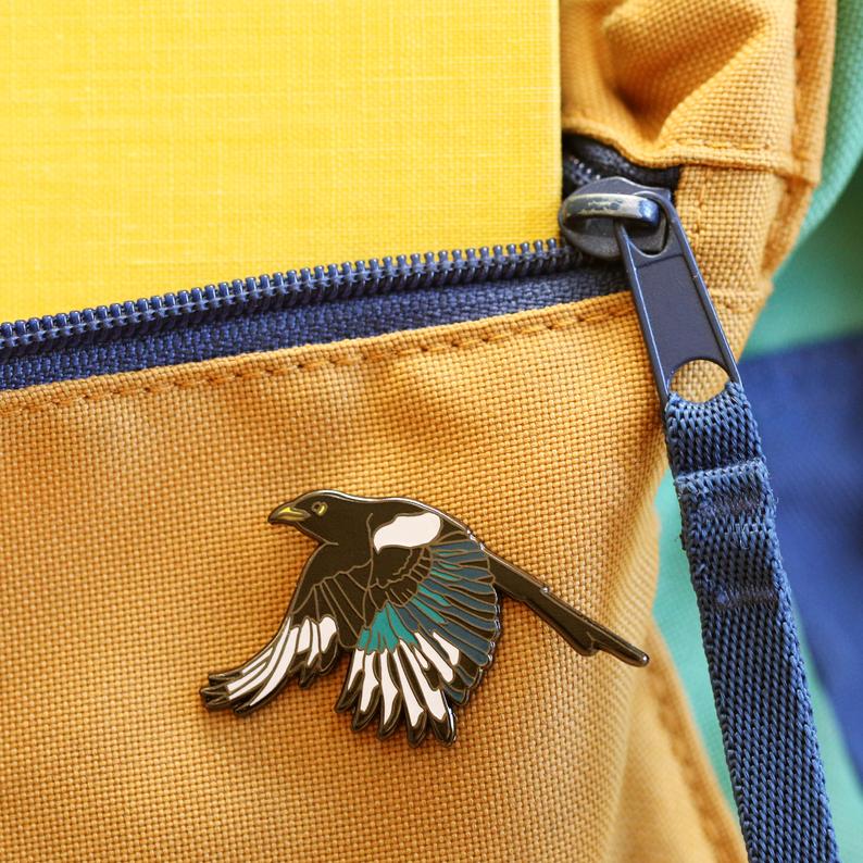 Yellow Billed Magpie Enamel Pin: California Native Bird Pin