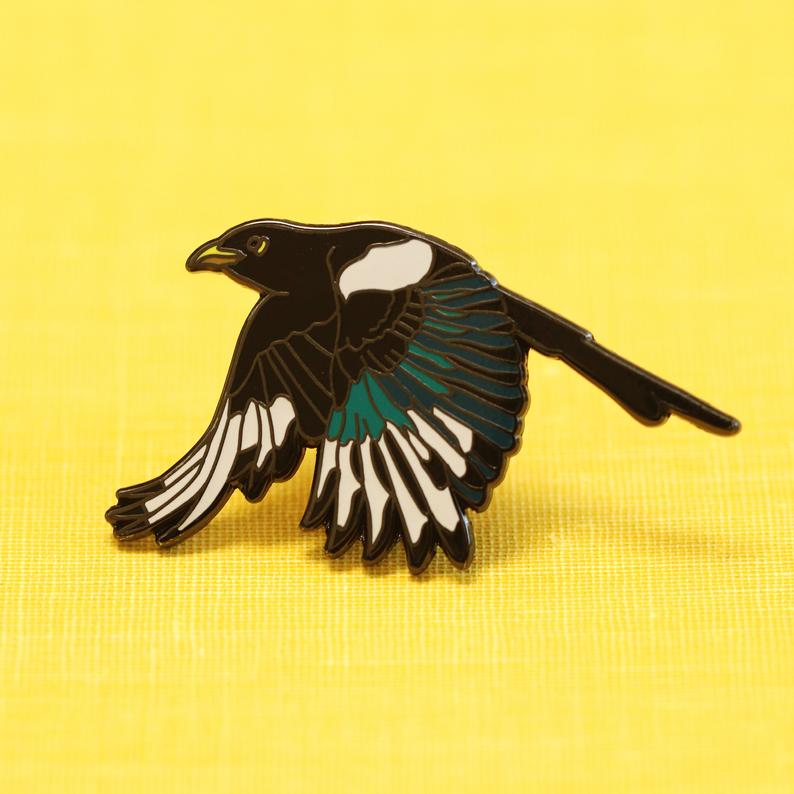 Yellow Billed Magpie Enamel Pin: California Native Bird Pin