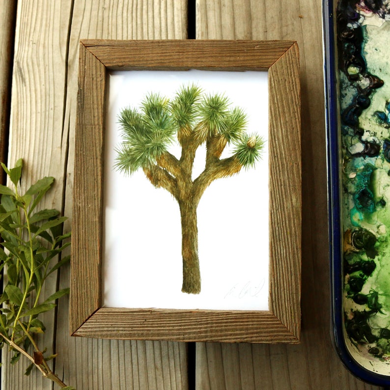 Joshua Tree  watercolor painting art print framed native California 5x7