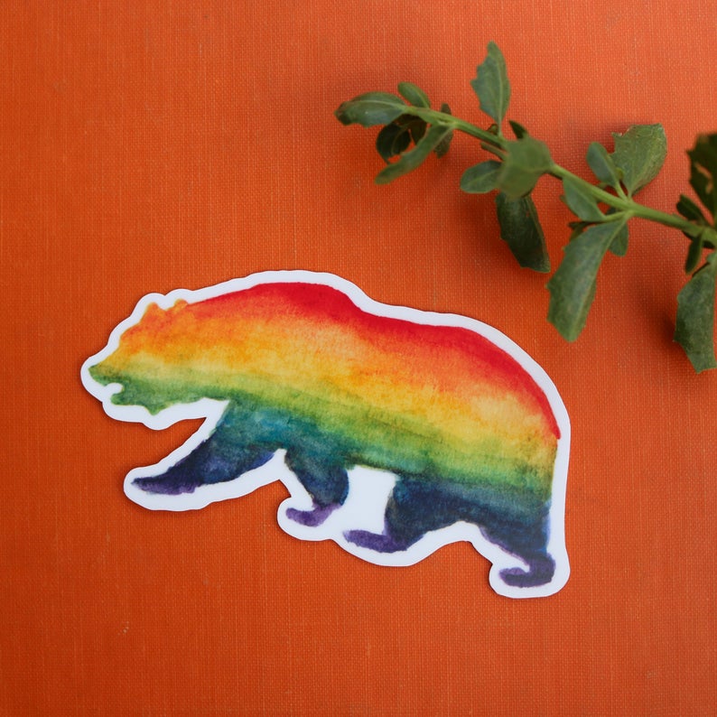 Rainbow LGBTQIA+ CA Pride Vinyl Stickers: Gay Pride Flag Bears