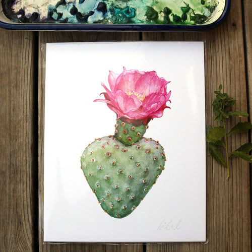 Load image 1 in gallery view. Beavertail cactus watercolor painting art print native California 8x10