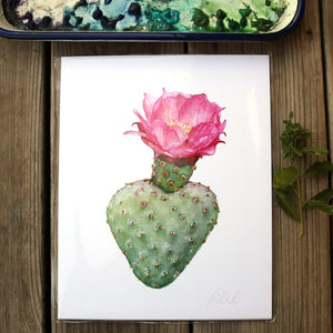 Beavertail cactus watercolor painting art print native California 8x10