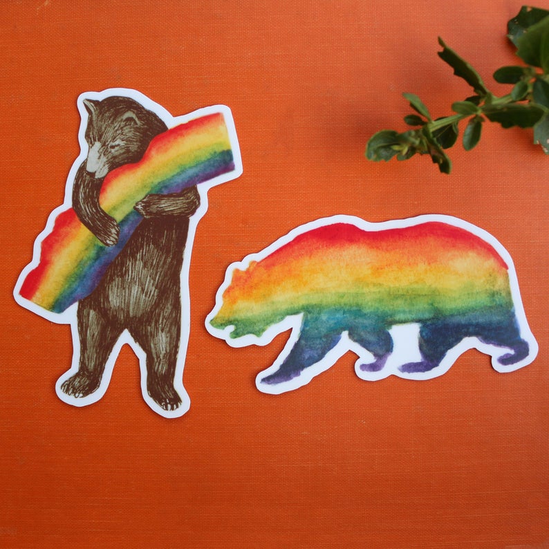 Rainbow LGBTQIA+ CA Pride Vinyl Stickers: Gay Pride Flag Bears