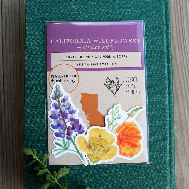 Wildflowers of California Vinyl Stickers: CA Poppy, Lupine, Mariposa Lily