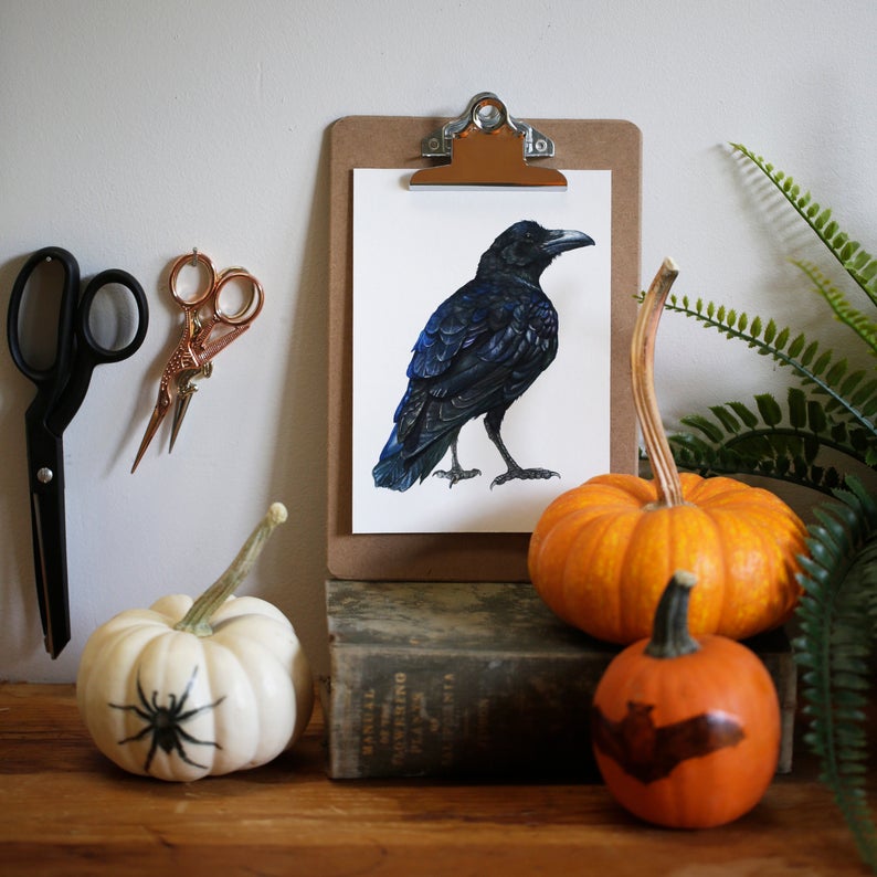 Northern Raven no circle  watercolor painting art print native California 5x7