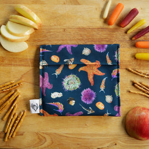 *Seconds Sale* - Tide Pool Reusable Snack Sandwich Bag - Zero Waste - Food Storage Bag - Eco-Friendly - Recycled Plastic Fabric- Intertidal Life