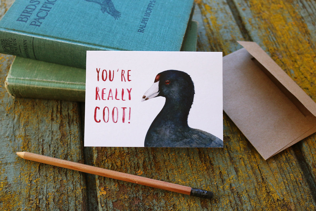 Native California American coot watercolor love card