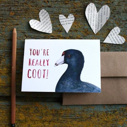 Load image 1 in gallery view. Native California American coot watercolor love card