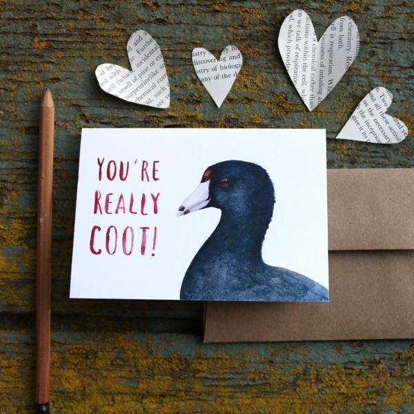 Native California American coot watercolor love card