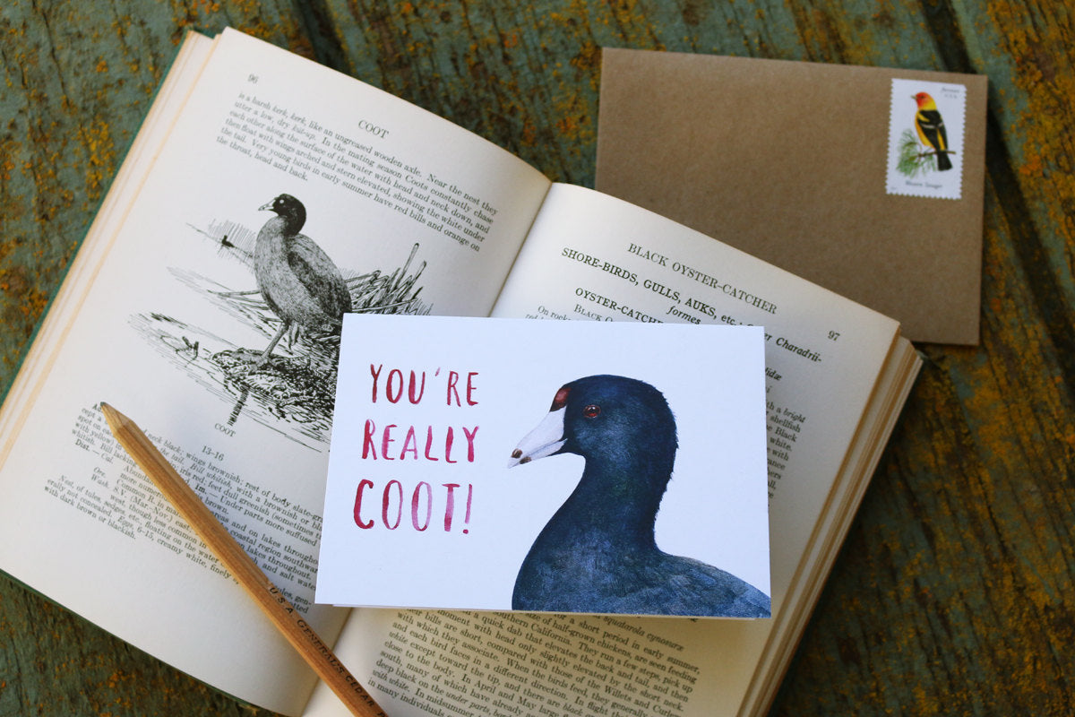 Native California American coot watercolor love card