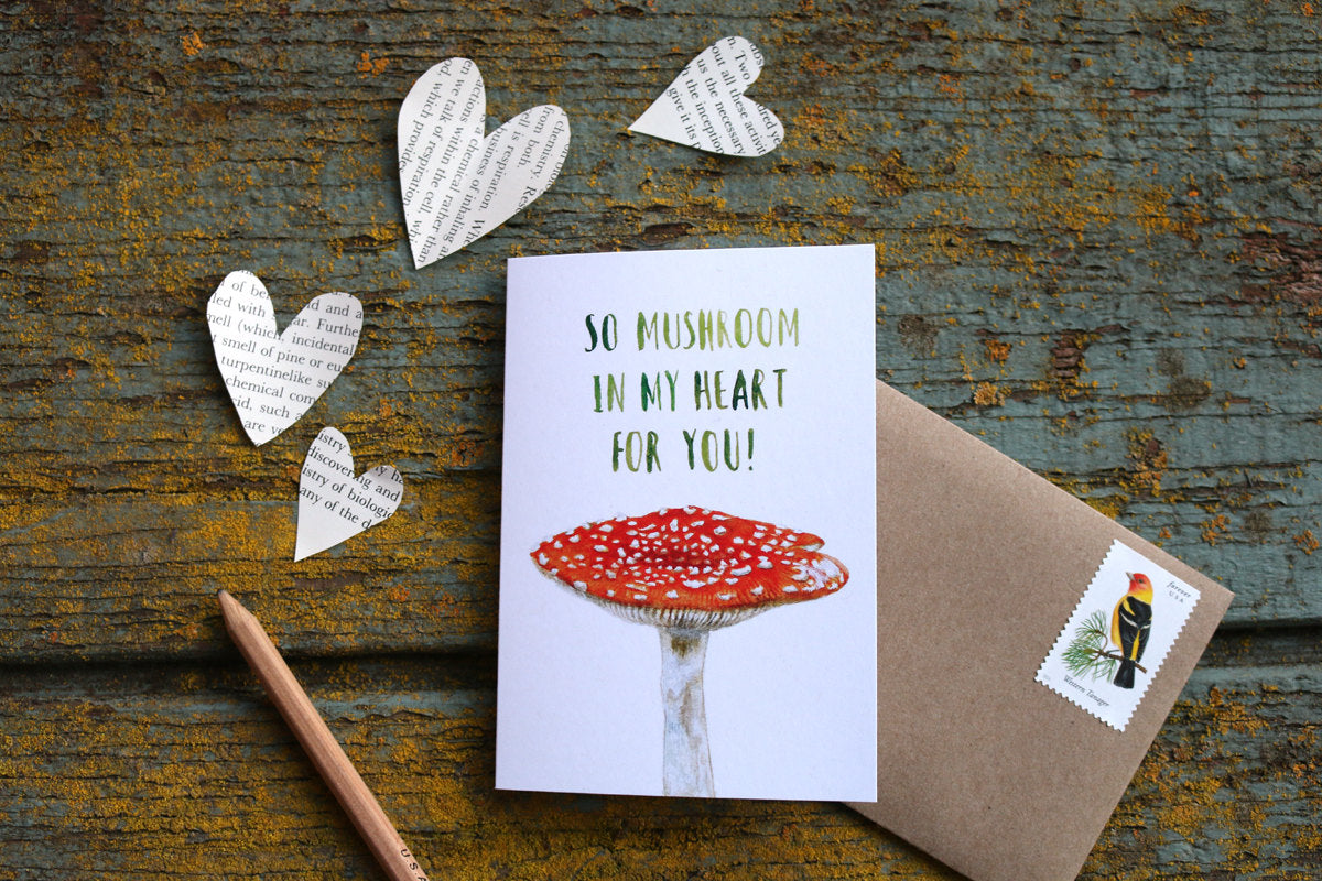 Native California amanita muscaria watercolor love card