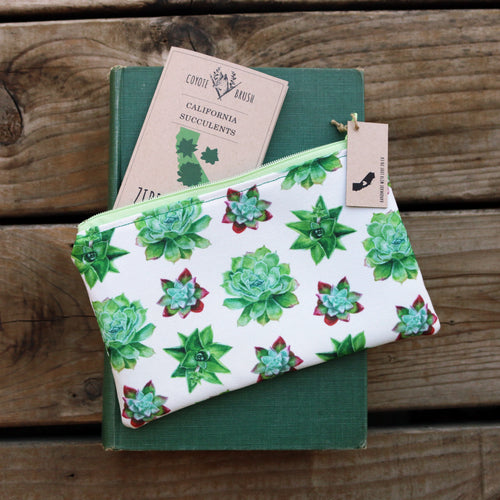 Load image 1 in gallery view. Medium California Succulents Zipper Pouch - Travel Organizer Bag, Flat Purse