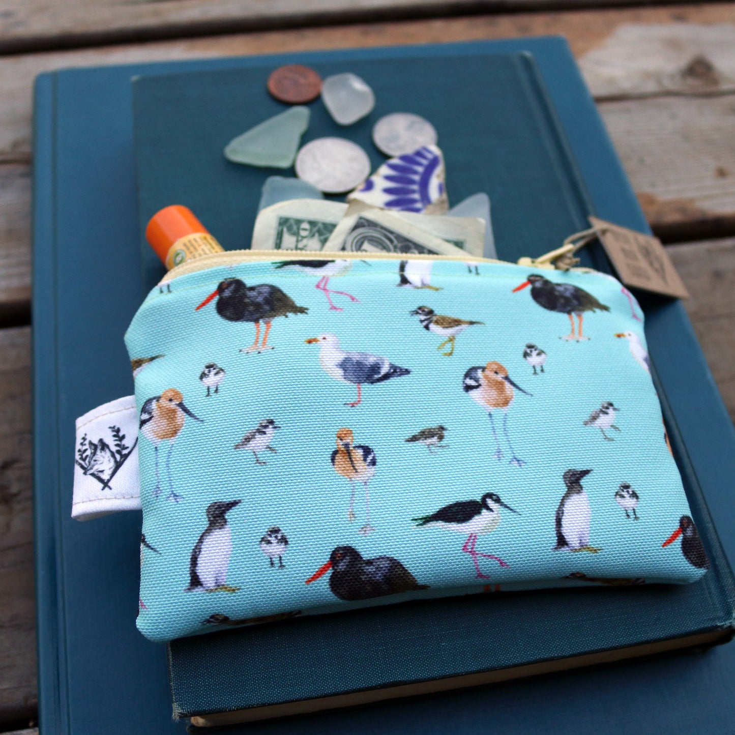 Small Blue Shorebirds and Friends Zipper Pouch - Coin Size Organizer Bag