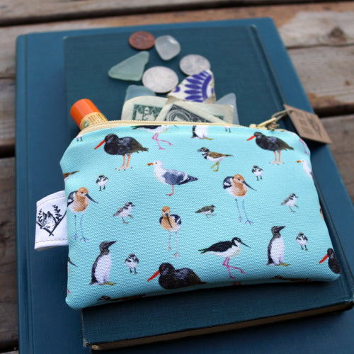 Load image 1 in gallery view. Small Blue Shorebirds and Friends Zipper Pouch - Coin Size Organizer Bag
