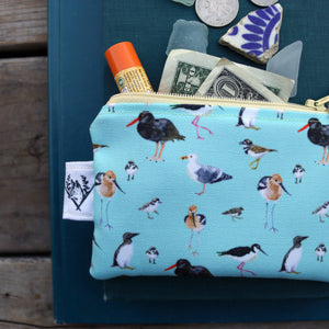 Blue Shorebirds and Friends Zipper Pouch Coin Size Purse Organizer
