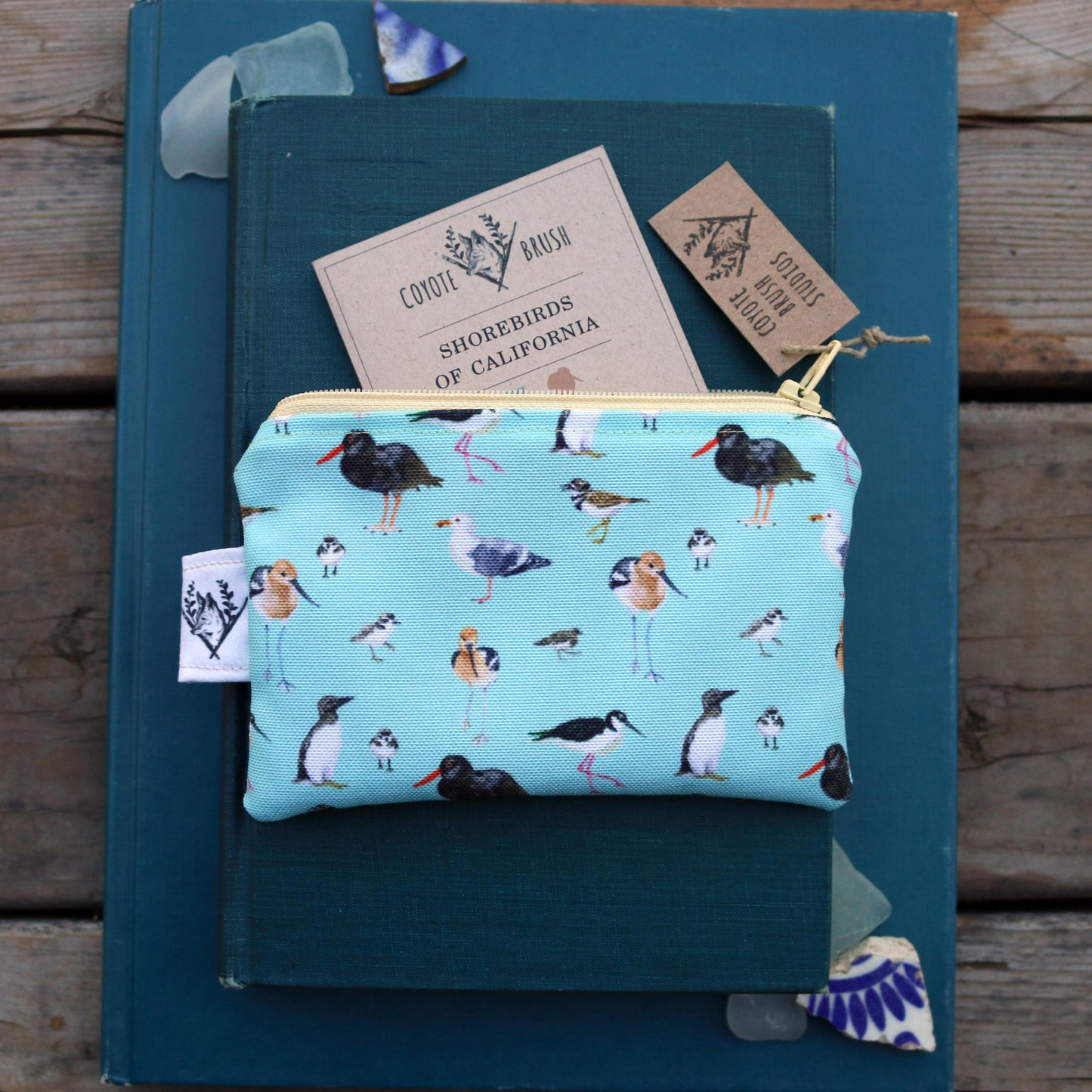 Small Blue Shorebirds and Friends Zipper Pouch - Coin Size Organizer Bag