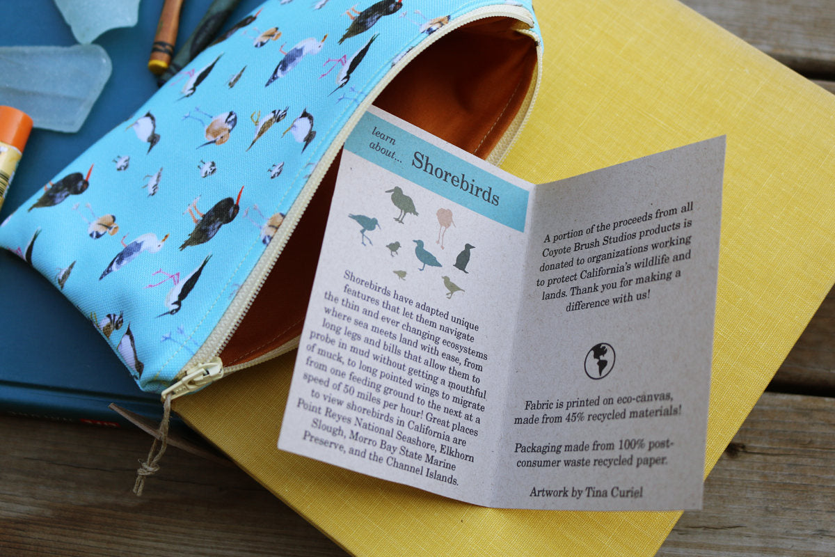 Medium Blue Shorebirds & Friends Zipper Pouch - Travel Organizer Bag, Flat Purse